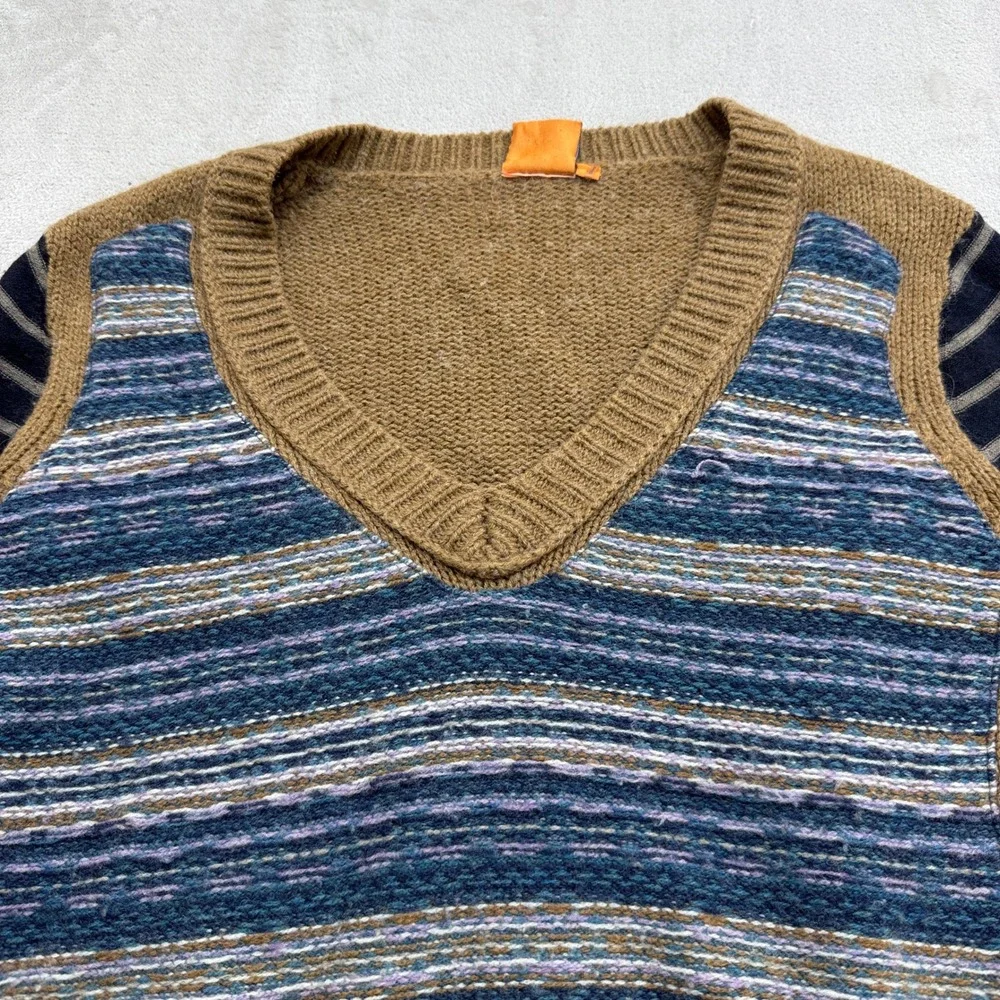 Tory Burch Sweater Women's M Brown Striped Mixed Media Alpaca Wool Boho Earthy